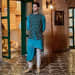 Blue Shaded Kurta Pyjama With God Detailed Jacket by Amaare Groom-wear-and-accessories | Weddings Photos & Ideas