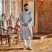 Powder Blue Sherwani With Silver Embroidery by Amaare Groom-wear-and-accessories | Weddings Photos & Ideas
