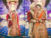 Orange Heavily Embroidered Lehenga Complimenting the Cream Coloured Sherwani of the Groom by Priyanka Kamboj Wedding-photography Wedding-dresses | Weddings Photos & Ideas