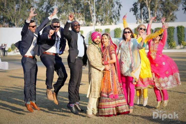 Excited Bride and Groom With Bridesmaid and Groomsmen by Kabeer Grover Wedding-photography Groom-wear-and-accessories Wedding-dresses | Weddings Photos & Ideas