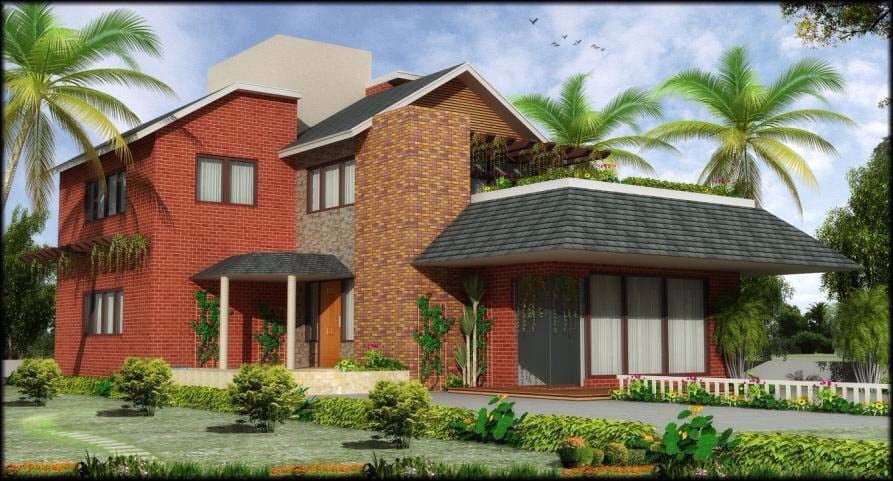 Plush red brick-wall bungalow by pavitra agarwal