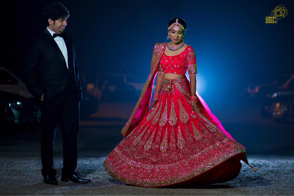 Bridal Wearing Exquisite Crimson Red Lehenga With Cut Dana Work by Camera Waale Baraati Wedding-photography Groom-wear-and-accessories Wedding-dresses | Weddings Photos & Ideas