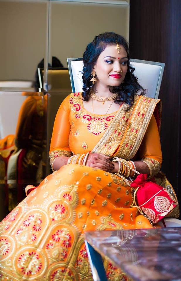 Bride Adoring A Stunning Orange Lehenga! by Saurabh Bridal-jewellery-and-accessories Wedding-photography Wedding-dresses Bridal-makeup | Weddings Photos & Ideas