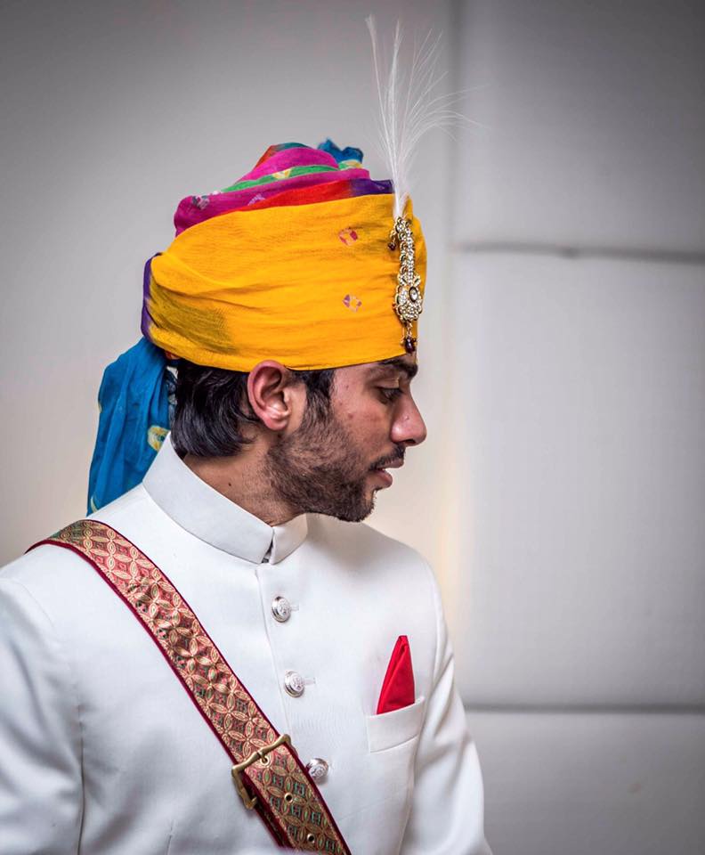Rainbow color Turban With Feather Brooch by Kunal Khanna Groom-wear-and-accessories | Weddings Photos & Ideas