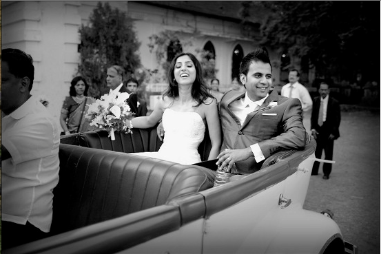 Bride and Groom Entry in a Vintage Car by The Wedding Frames Wedding-photography | Weddings Photos & Ideas