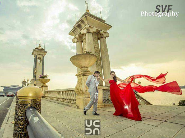 Bride To-Be in a Crimson Red Gown Against Stunning Backdrop by Sindhu Video Filming (V1Broadcast Live vdo Streaming ) Wedding-photography | Weddings Photos & Ideas