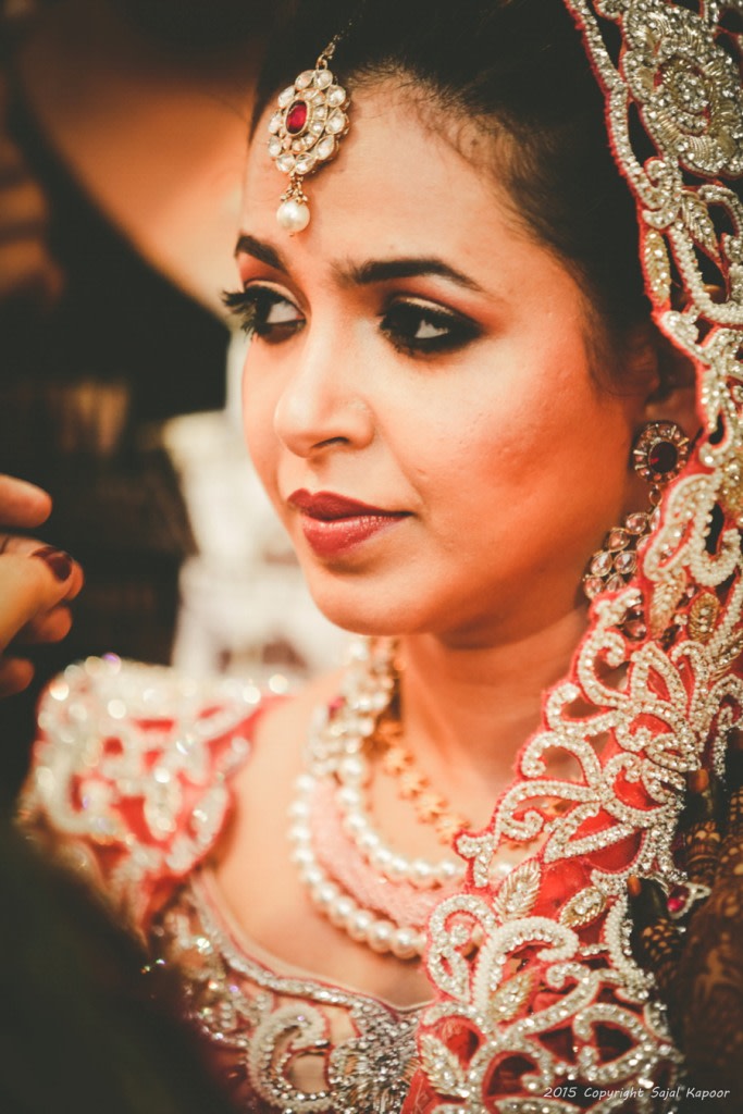 Bride Wearing Beautiful Polki Mang Teeka With Gemstones by Sajal Kapoor Wedding-photography | Weddings Photos & Ideas