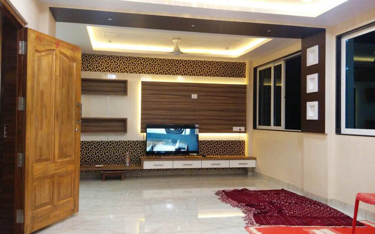 Living Room With Marble Flooring Wooden TV Cabinet by Faisal Vadgama Living-room Contemporary | Interior Design Photos & Ideas