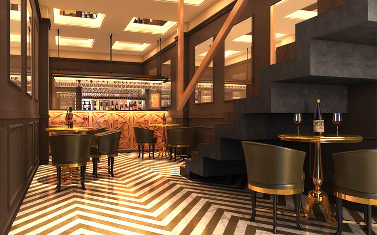 Deluxe Bar With Black Round Frame Chairs by Parvez Alam Modern | Interior Design Photos & Ideas