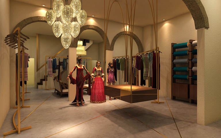 Large Showroom With Mannequins And Chandelior by Parvez Alam Contemporary | Interior Design Photos & Ideas