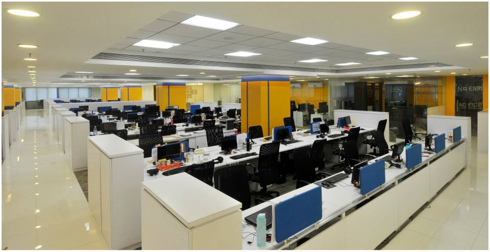 Blue and Yellow Combo Large Office by Hoshedaar Eruch Carnac Modern | Interior Design Photos & Ideas