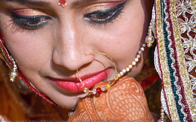 Golden Eyeshadowed Eyes With Winked liner And Nath by Ankit Poddar Bridal-makeup Bridal-jewellery-and-accessories | Weddings Photos & Ideas