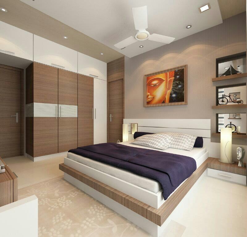 Bedroom With Box Bed Wall Mounted Wardrobe by Aisha Wani Contemporary | Interior Design Photos & Ideas