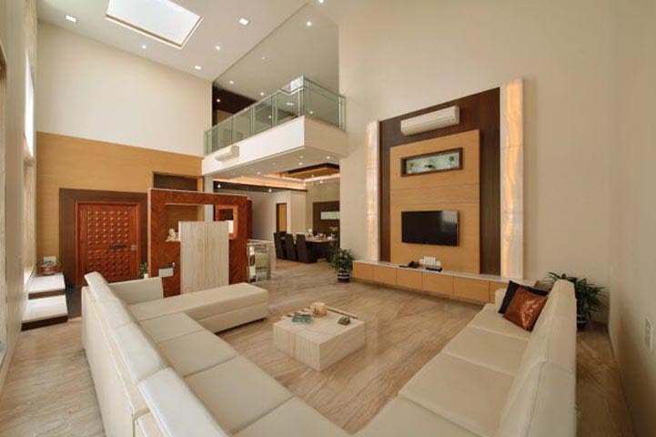 Spacious Living Room With White Sectional Sofa by Ar.Nitin j Kshirsagar Living-room Contemporary | Interior Design Photos & Ideas