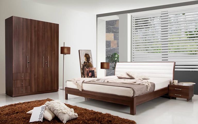 Bedroom With Timber Wood Furniture And Soft Rug by Swagita Bedroom Contemporary | Interior Design Photos & Ideas