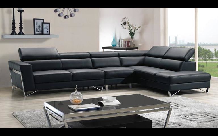 Living Room With Black Leather Back Sectional Sofa by Swagita Living-room Modern | Interior Design Photos & Ideas