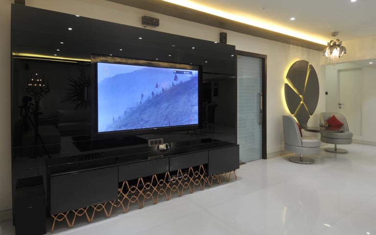 Plush TV cabinet decor idea by ARCHITECT KAUSHAL CHOUHAN Living-room | Interior Design Photos & Ideas