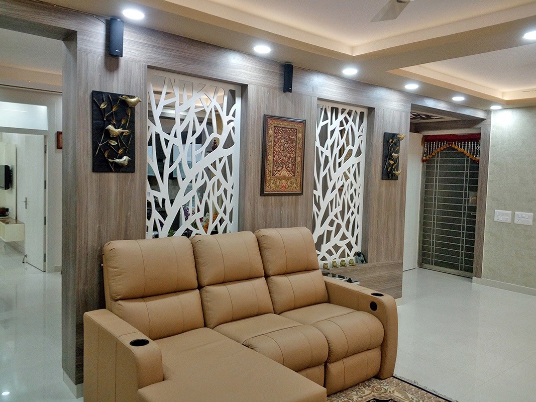 Living Room with Brown L Shaped Sectional Sofa and Wall Art by Ar. Barkha Jain Living-room Modern | Interior Design Photos & Ideas