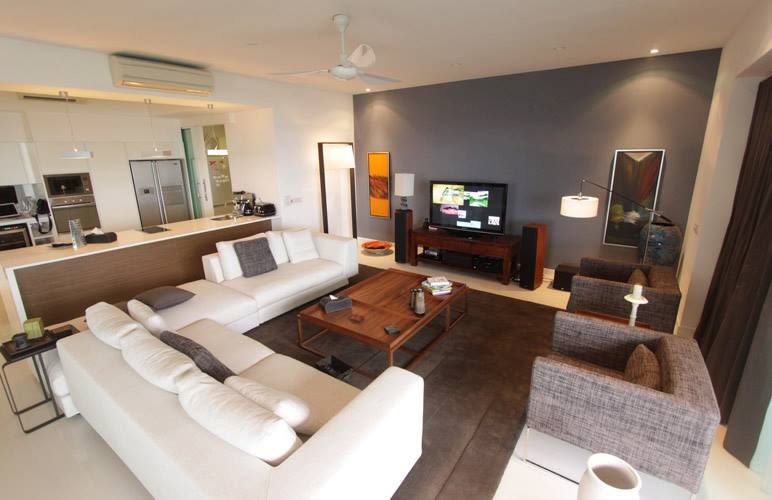 White Sectional Sofa And Grey Tub Chairs by Yogesh Goel Living-room Contemporary | Interior Design Photos & Ideas