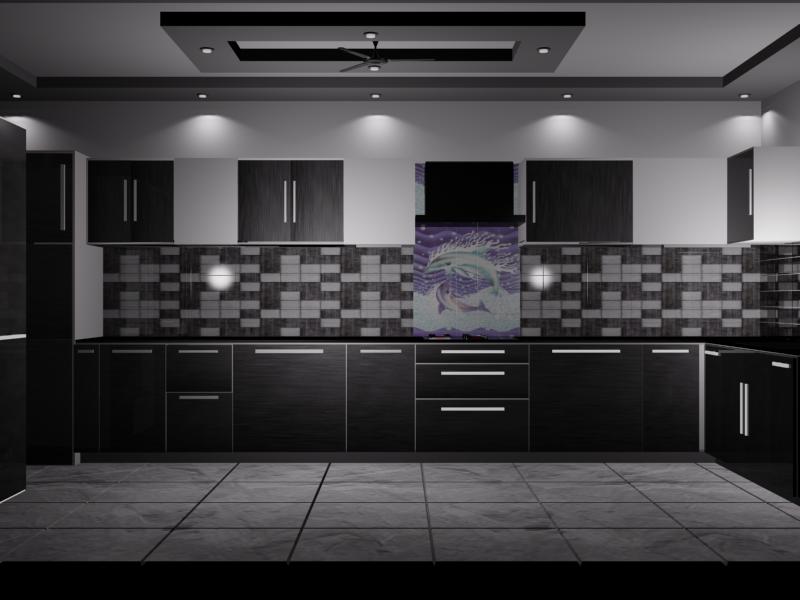 Stygian shade for modular kitchen by VS interiors Modular-kitchen | Interior Design Photos & Ideas