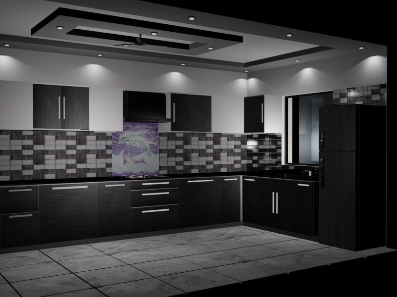 Dark themed modern kitchen by VS interiors Modular-kitchen | Interior Design Photos & Ideas