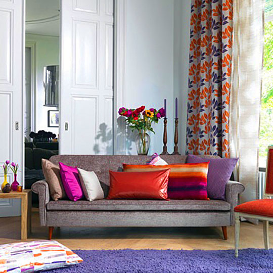 Beautiful tangerine themed living room decor by Drapes & Spreads Living-room | Interior Design Photos & Ideas