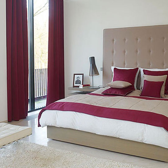 Modern magenta themed master bedroom decor by Drapes & Spreads Bedroom | Interior Design Photos & Ideas