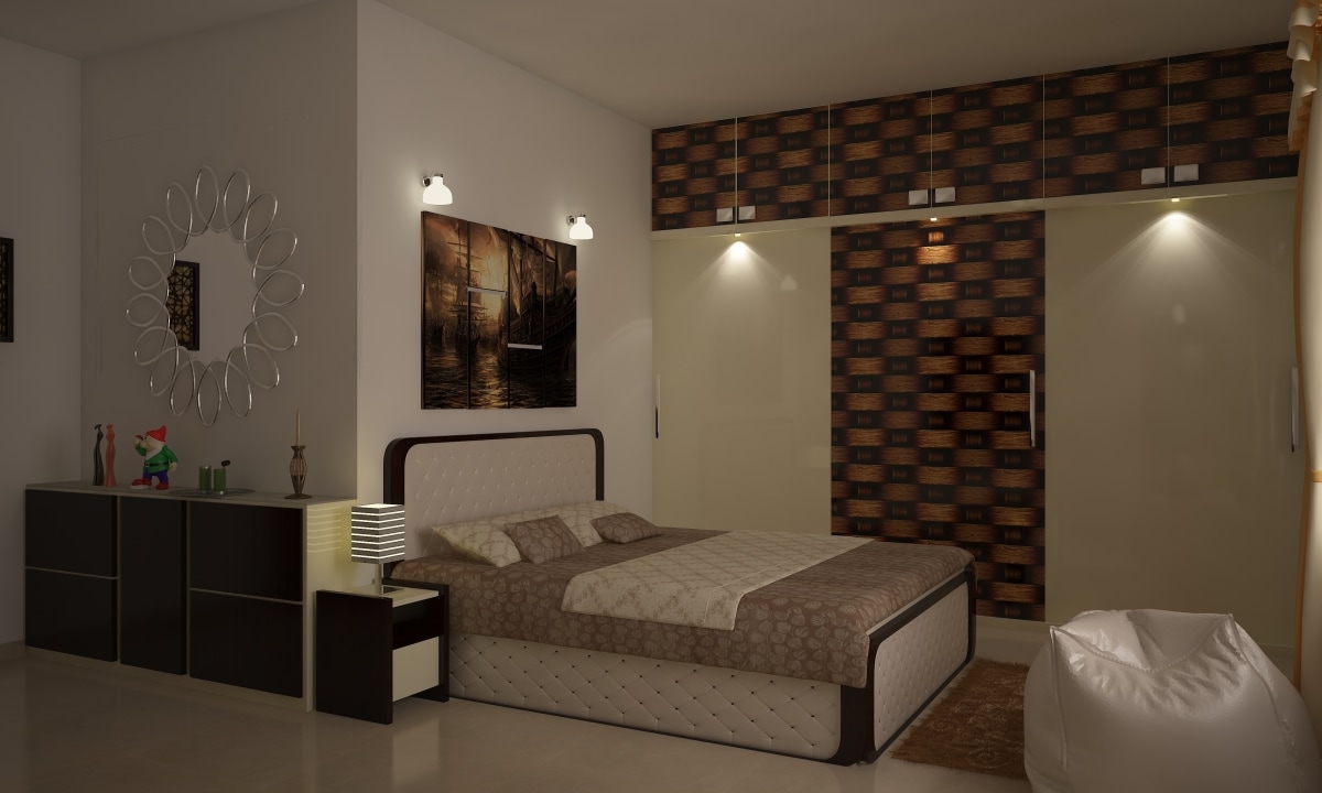 A Master Bedroom With A White Bean Bag by Decor Dreams Bedroom | Interior Design Photos & Ideas