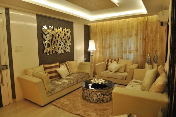 An Elegant Living Room With Off White Sofa by Decor Dreams Living-room | Interior Design Photos & Ideas