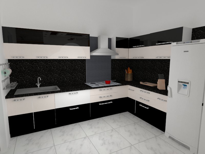 L-Shaped Black And White Modular kitchen by Megha Jain