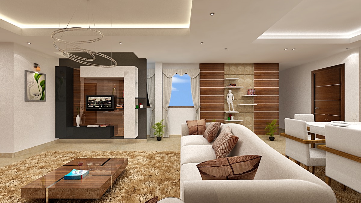 A Spacious Living Room With Wooden Furniture by Megha Jain Living-room Contemporary | Interior Design Photos & Ideas