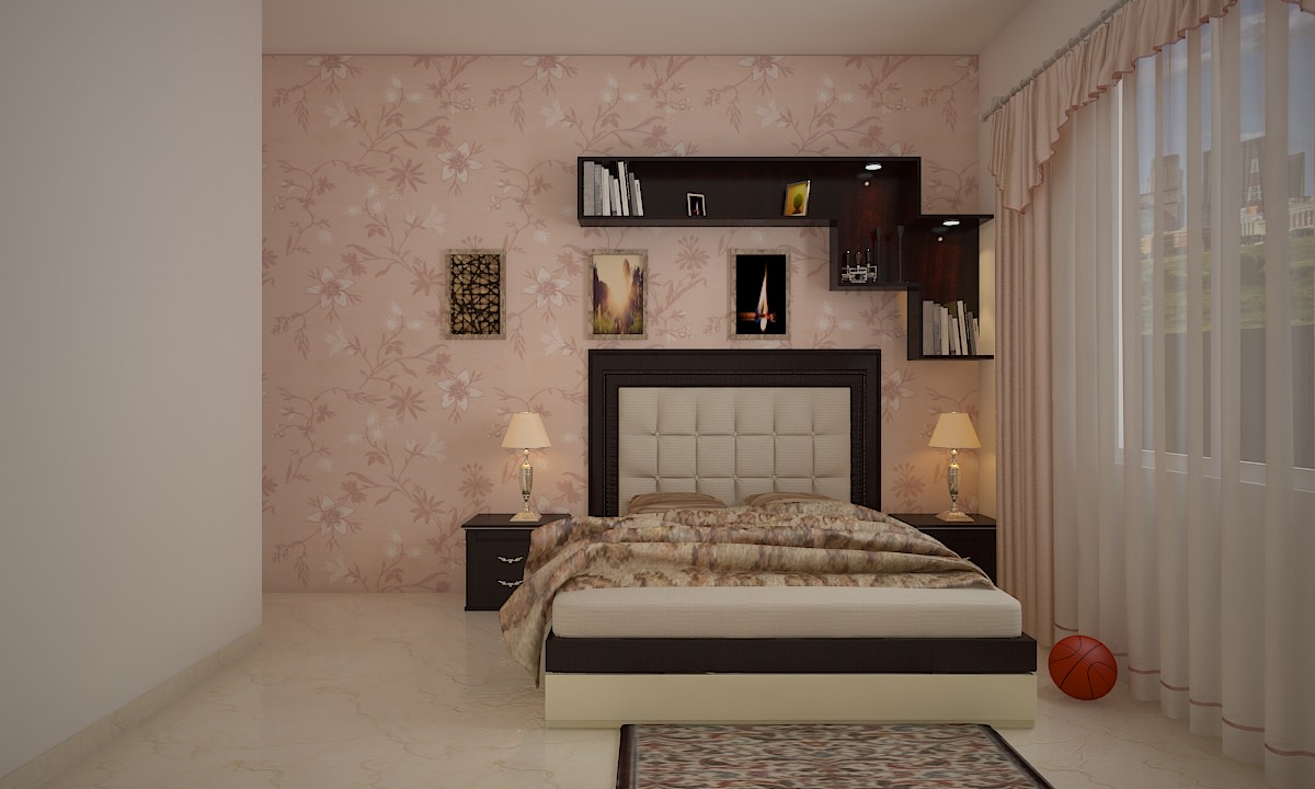 A Master Bedroom With A Flowery Pink Wallpaper by Megha Jain Bedroom | Interior Design Photos & Ideas