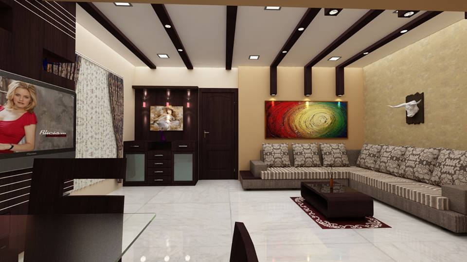 L Shaped Brown Shaded Sofa With Marble Flooring by Megha Jain Living-room Modern | Interior Design Photos & Ideas