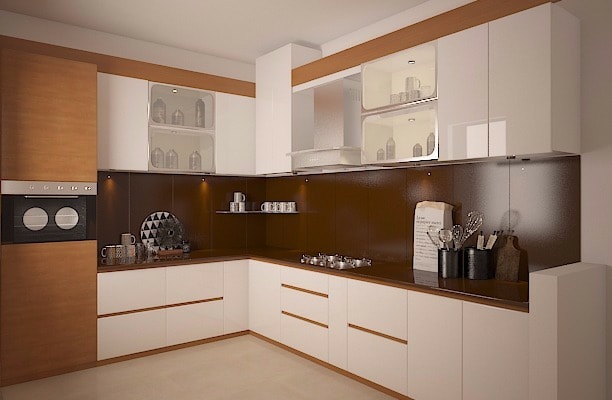 Brown And White L Shaped Modular Kitchen by Megha Jain Modular-kitchen Modern | Interior Design Photos & Ideas
