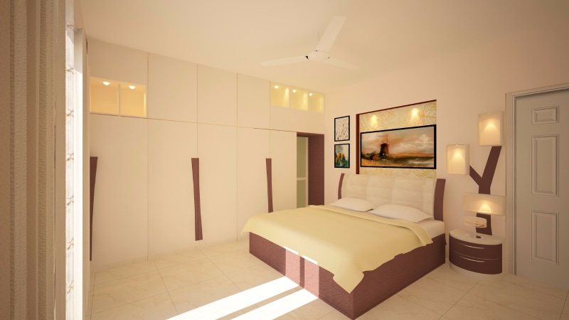 White Shaded Bedroom With Wall Mounted Wardrobe by Megha Jain Bedroom Contemporary | Interior Design Photos & Ideas