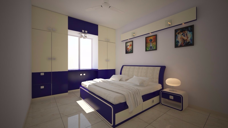 Blue Themed Master Bedroom With Marble Flooring by Megha Jain Bedroom Modern | Interior Design Photos & Ideas