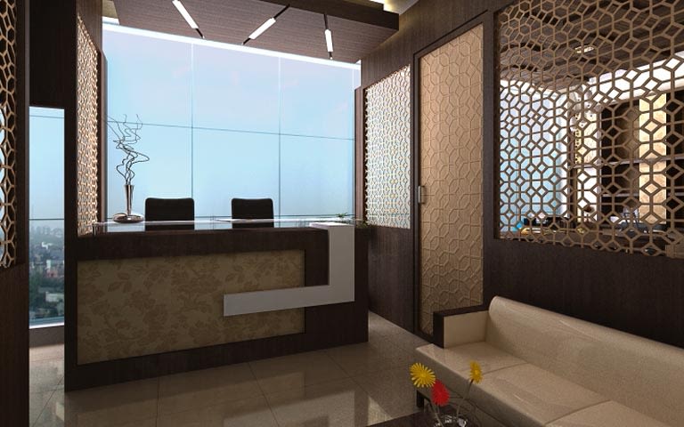 Clinic Decor Reception With Textured Partition by Ankur Tulsyan Modern | Interior Design Photos & Ideas