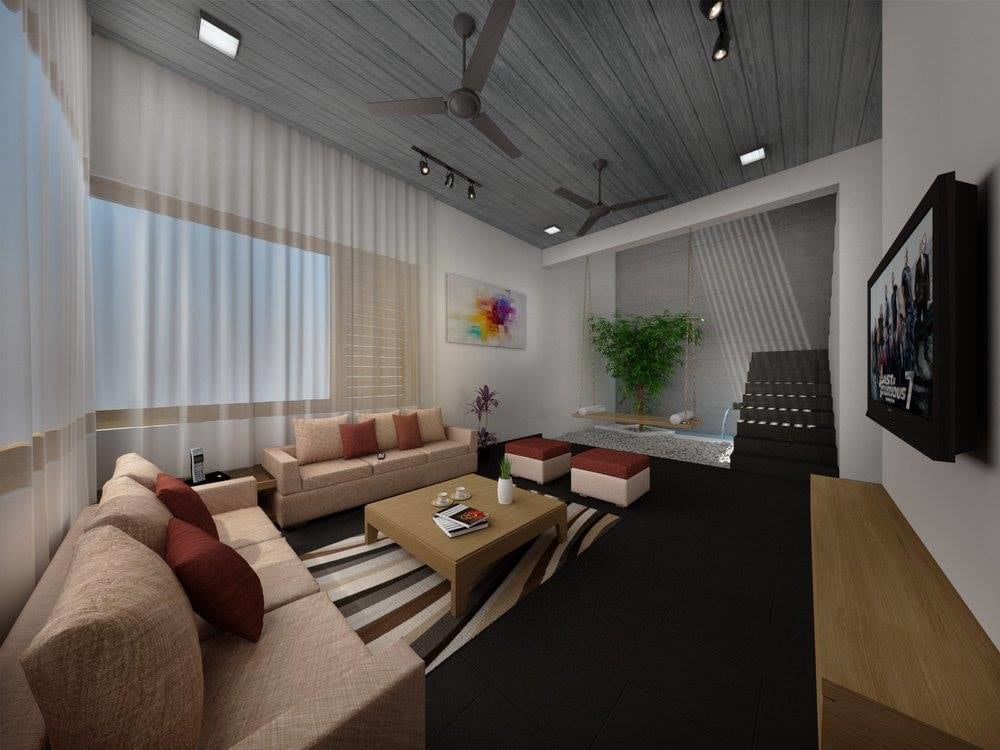 White Themed Living Room With Rose Pink Sofas by Ankur Tulsyan Living-room Modern | Interior Design Photos & Ideas