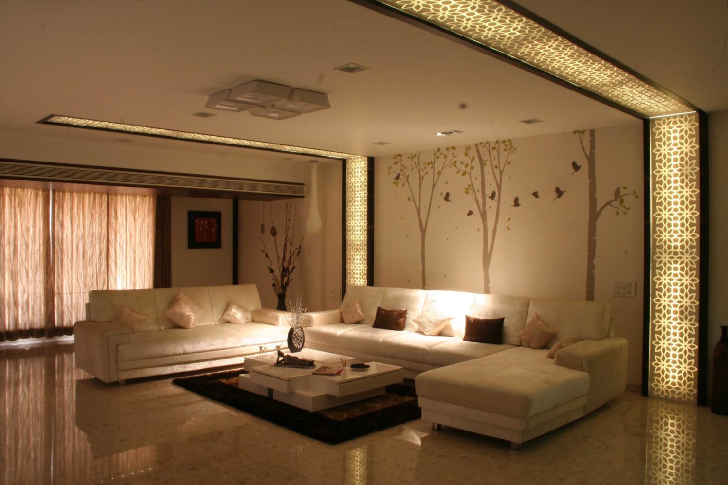 Living Room With Illuminating Wall Frames by Ankur Tulsyan Living-room Modern | Interior Design Photos & Ideas