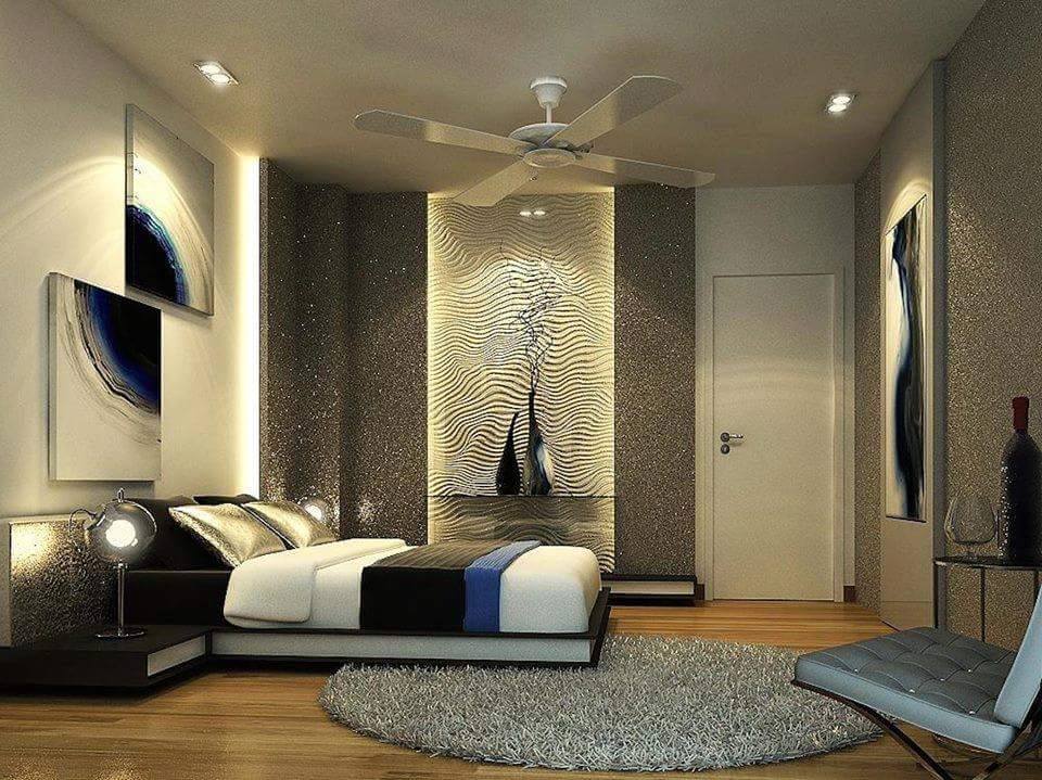 3-D Effect Bedroom Decor With Abstract Wall Art and Soft Rug by Ankur Tulsyan Bedroom Contemporary | Interior Design Photos & Ideas
