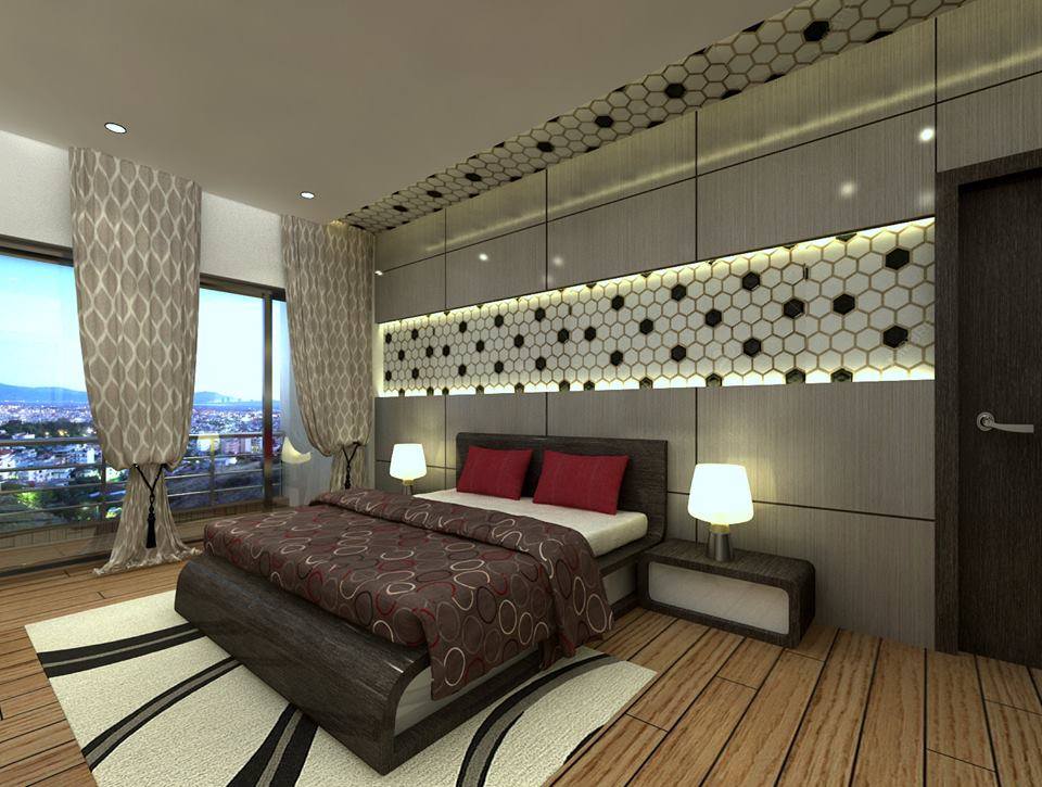 Bedroom With Geometrical Illuminated Wall Pattern by Ankur Tulsyan Bedroom Contemporary | Interior Design Photos & Ideas