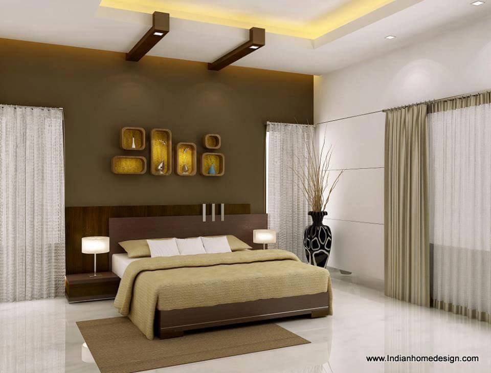 Neutral Themed Bedroom With Wall Display Unit by Ankur Tulsyan Bedroom Modern | Interior Design Photos & Ideas