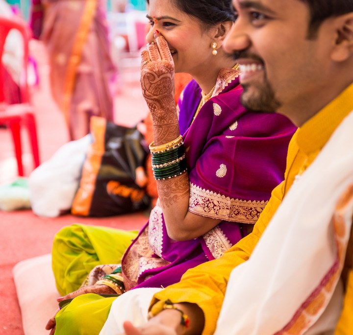 A candid picture of the smiling bride and groom by Pankaj Rokade Photography Wedding-photography | Weddings Photos & Ideas