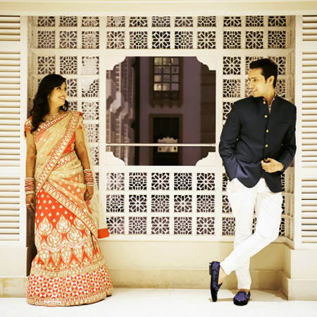 Bride and Groom To-Be Against an Intricate Pattern Frame by Dhanika Choksi Wedding-photography | Weddings Photos & Ideas