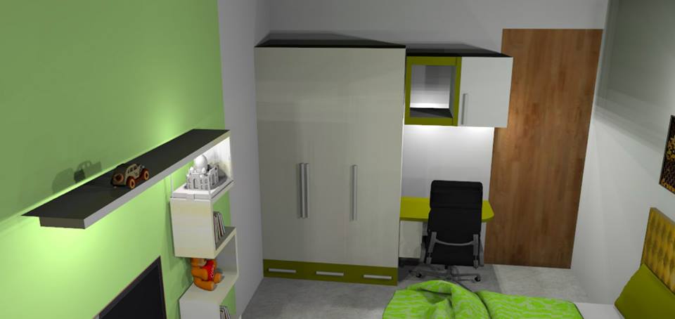 3D design of a bedroom with green walls by Bella Cucina Consultancy Bedroom | Interior Design Photos & Ideas