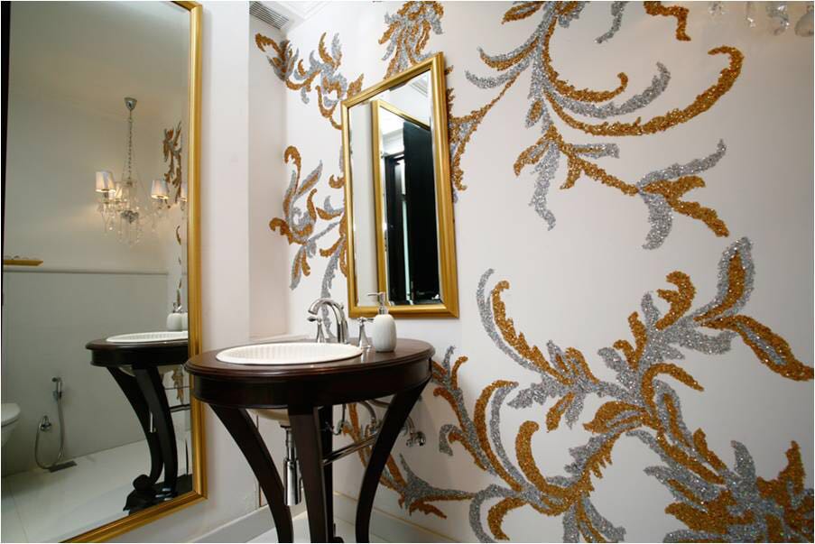 Eclectic Bathroom With Abstract Glitter Wall Decor by Ram Malhotra Bathroom Eclectic | Interior Design Photos & Ideas