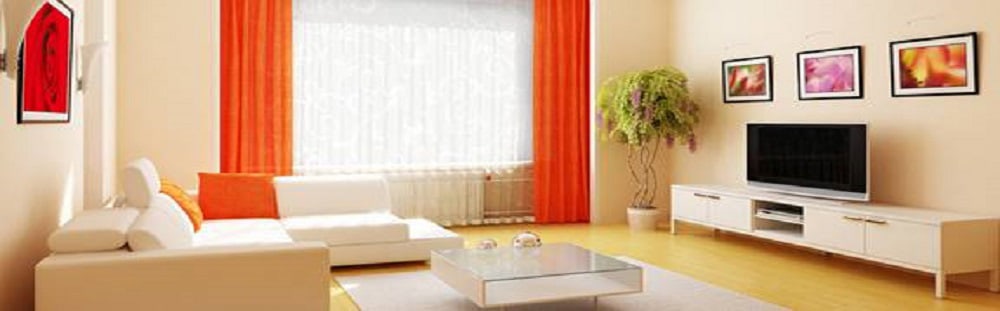 Orange themed living room decor by eb+D Living-room | Interior Design Photos & Ideas