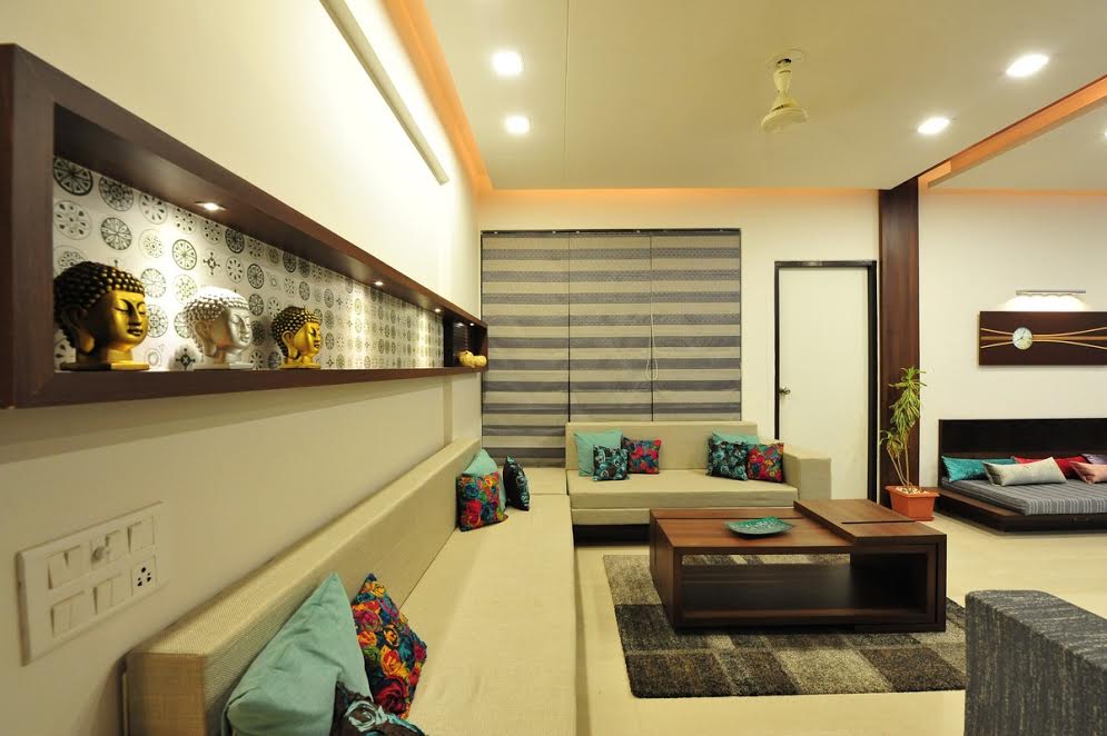 Spacious living room with buddha by GN Interiors Living-room Modern | Interior Design Photos & Ideas