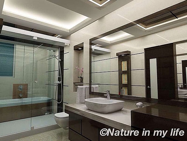 Wooden finish modern bathroom decor by Nature In My life Bathroom | Interior Design Photos & Ideas