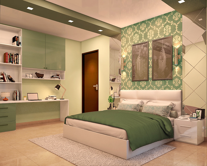 Green and gold theme master bedroom decor by Nature In My life Bedroom | Interior Design Photos & Ideas